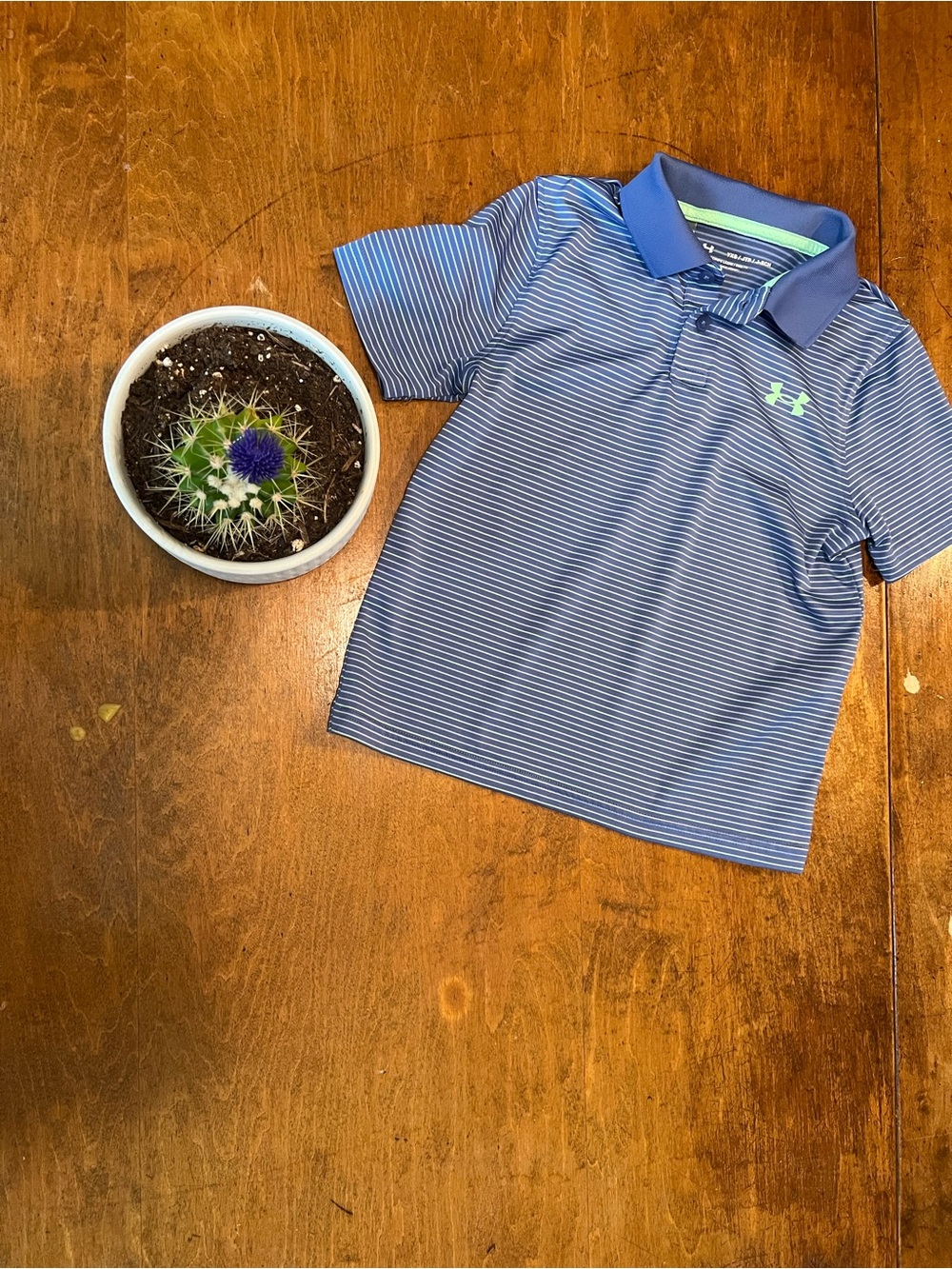 Under Armour Boys YXS Blue Striped Performance Polo Shirt